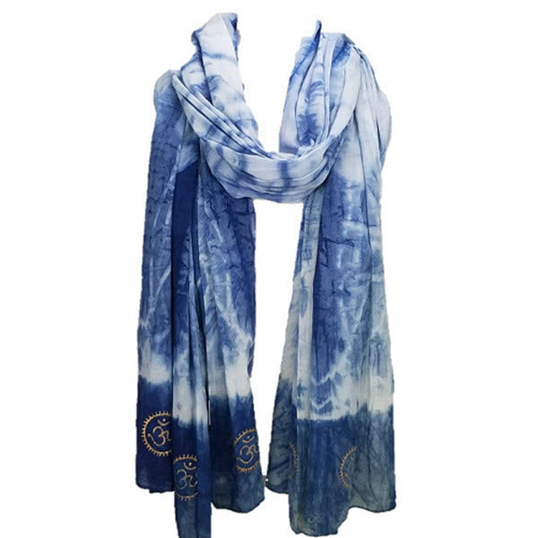 Eternity Indigo Cotton Scarf With Golden OM Symbol