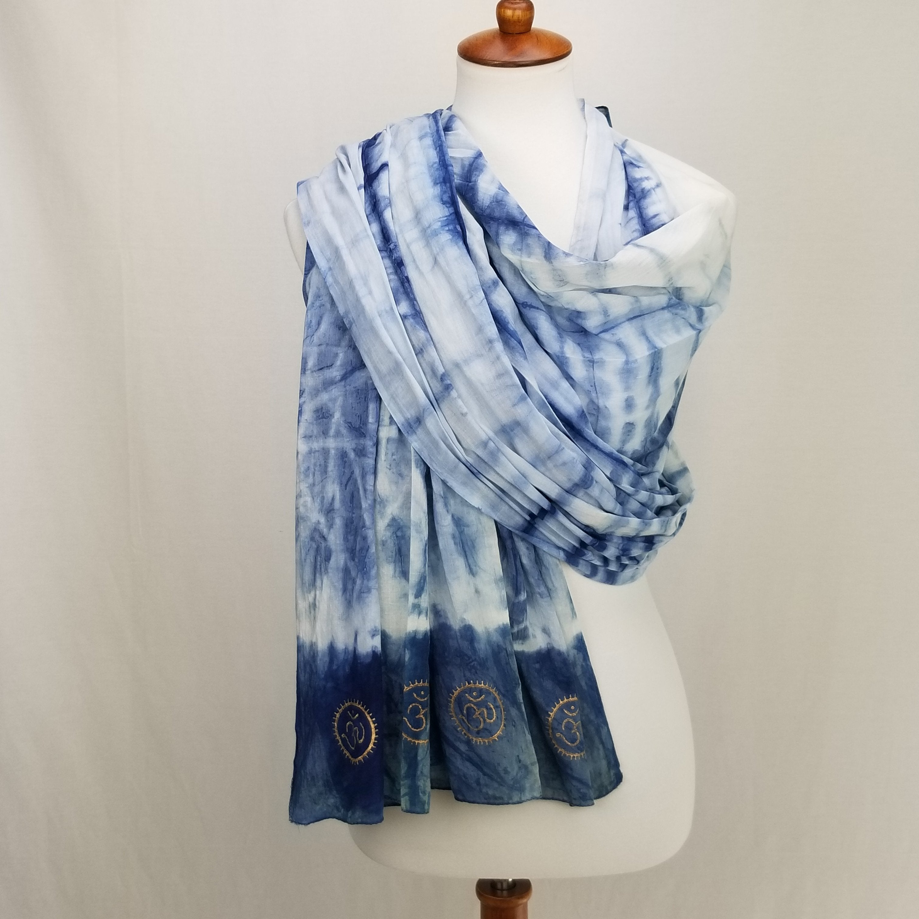 Eternity Indigo Cotton Scarf With Golden OM Symbol