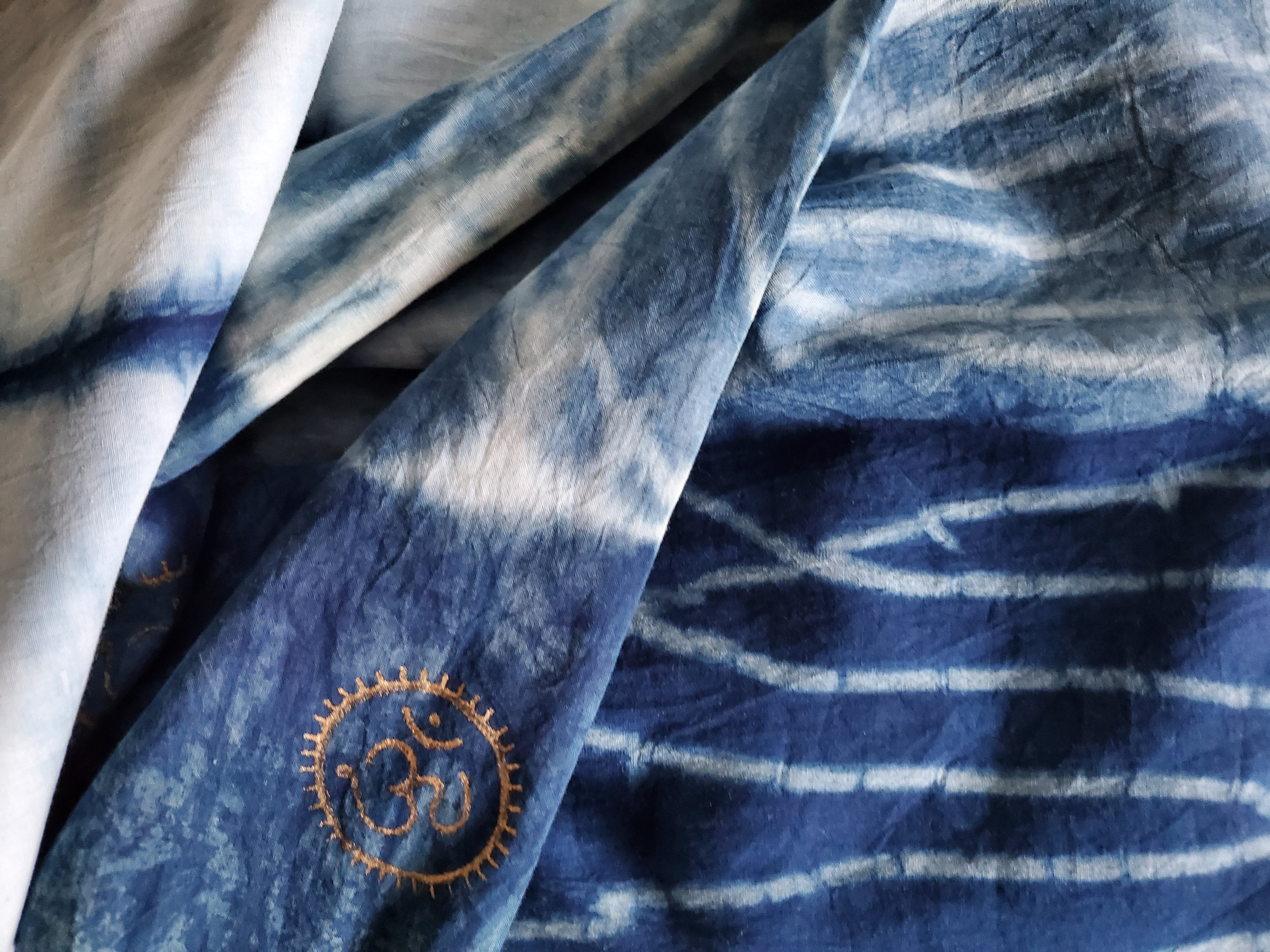 Eternity Indigo Cotton Scarf With Golden OM Symbol