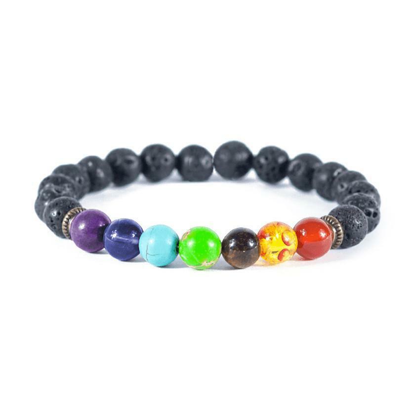 7 Chakra Healing Beaded Bracelet Natural Lava Stone